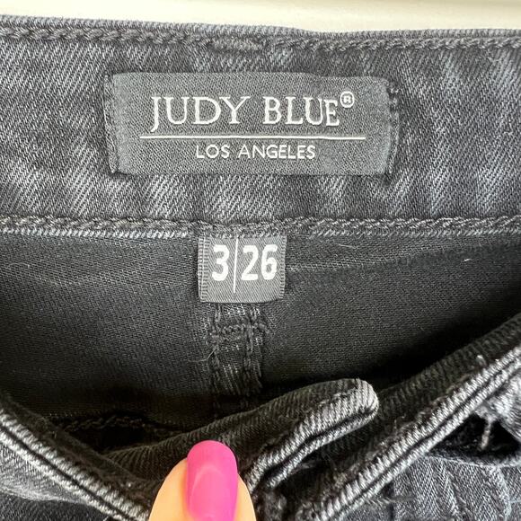 Judy Blue Boyfriend Fit Black Distressed Jeans Size 3/26 Style JB82161BK Stretch - Picture 6 of 15